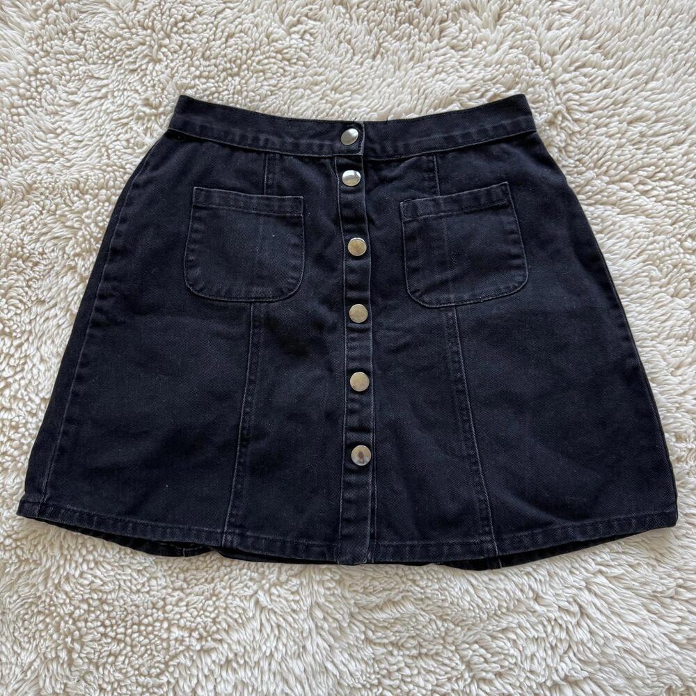 BDG Black Denim A-Line Skirt with Button Front - Size S